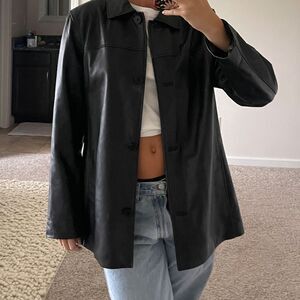 Vintage Sonoma Lambskin Piel Leather 90s‎ Y2K Button-Front Leather Jacket